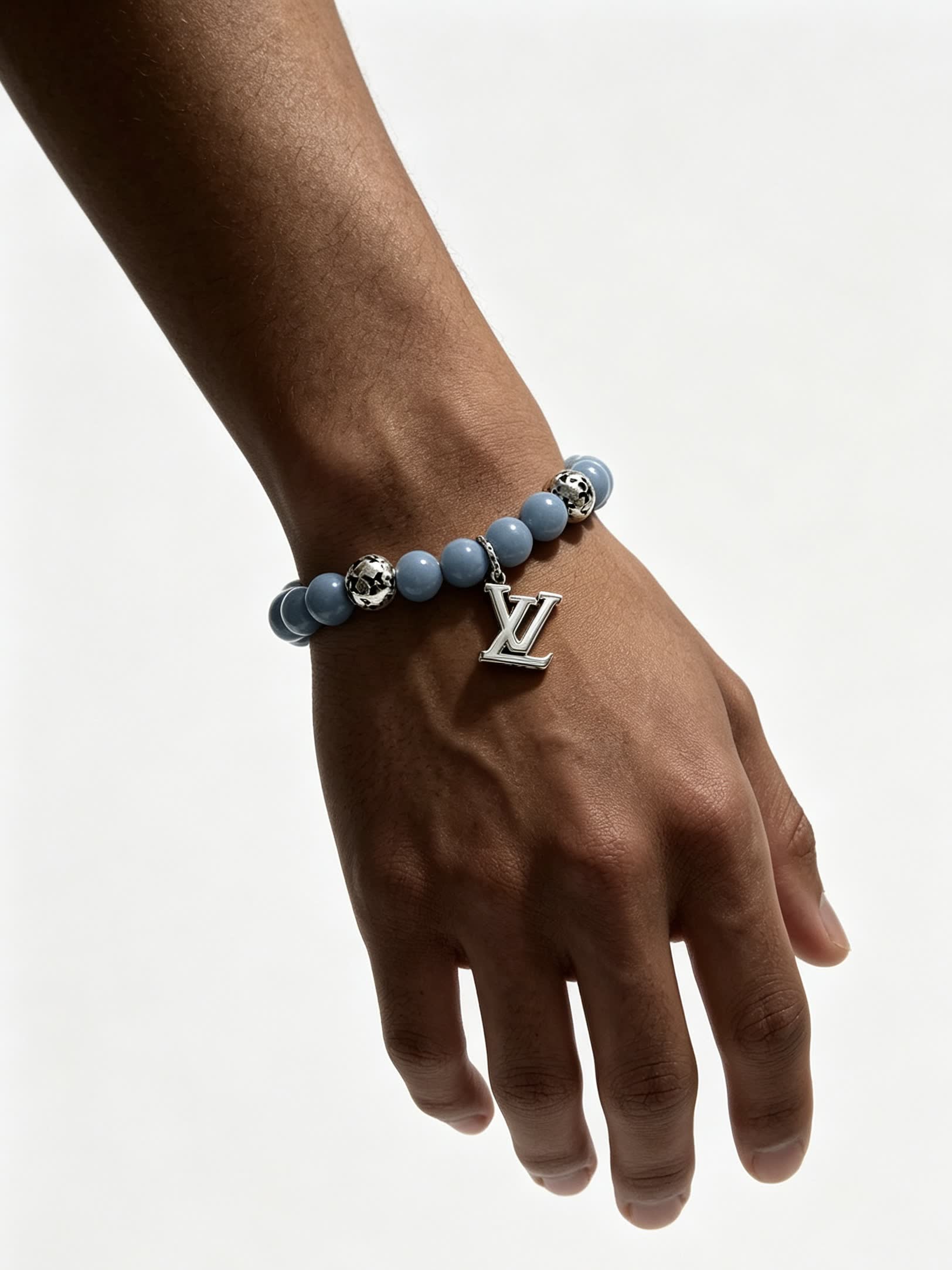Louis Vuitton Blue Beaded Bracelet with Silver Accents